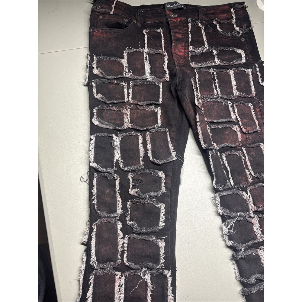 Valabasas Patchwork Flare Jeans Mens 34X34 Distressed Frayed Stretch Denim